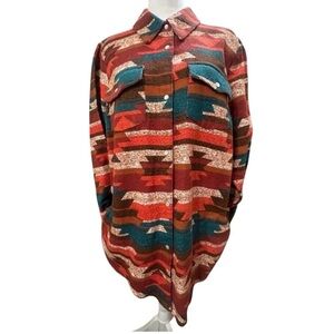CANYON RETREAT Colorful Aztec design Utility Jacket Pearl Snap Buttons Size MED